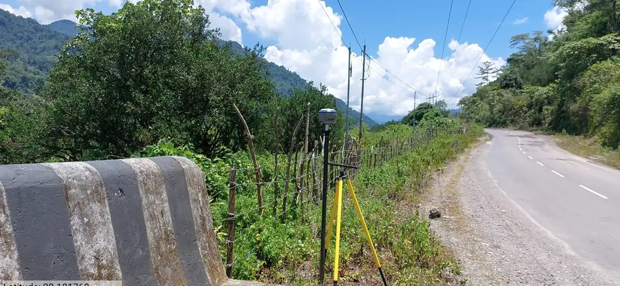 GNSS control point along a mountain highway corridor in North-East India.