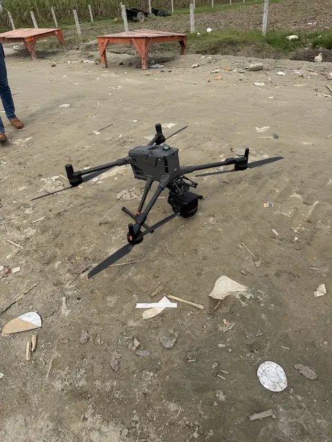 The Zenmuse L3 LiDAR on the Matrice 400 RTK before take-off from the embankment track